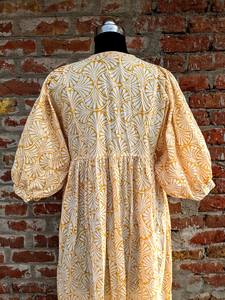 Robe maxi imprimée à la main pour l'été, en coton floral, faite à la main, durable pour l'automne - Product Image 2