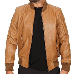 Chaqueta Bomber Original de piel de oveja tostada de alta calidad para hombre 100%, soporte marrón claro, capucha totalmente personalizada, bolsillo con cremallera para motorista - Product Image 3