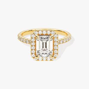2,0 CTW Emerald Cut Lab Grown Diamond Anillo de compromiso Anillo de Boda nupcial con Halo Lab Creado Moissanite Jewelry - Product Image 1