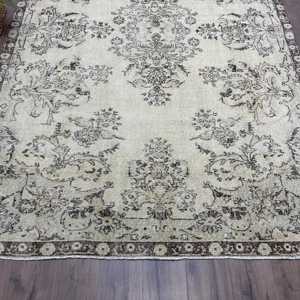 พรมวินเทจขนาดใหญ่ 6.5x10.1 ฟุต พรมตุรกี พรมขนสัตว์สีเทา - Product Image 2