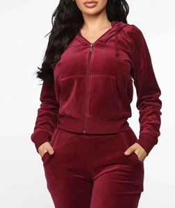 Customize Velour <b>Tracksuit</b> Best Quality Breathable <b>Velvet</b> Sweatsuit Crop Top Hoodie and Joggers Sets for <b>Women</b> - Product Image 2