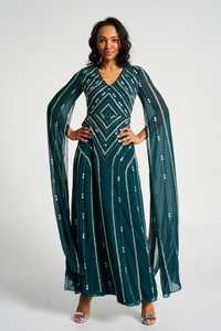 Women's A-Line <b>Prom</b> Dress V-Neck Beaded Hand Embellished Bodice Long dress full Sleeves Floor-Length Evening <b>Party</b> Dress - Product Image 3