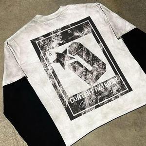 Camiseta gráfica de gran tamaño de manga larga con serigrafía Dtg personalizada, camiseta de manga larga Vintage con dobladillo de corte crudo de algodón de 300gsm para hombres - Product Image 6