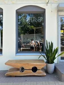 ม้านั่งประติมากรรมไม้เอล์มแท้ทำมือรูปทรง "ที่หนีบผ้า" สำหรับตกแต่งล็อบบี้โรงแรม ร้านอาหาร และภายในบ้านหรู - Product Image 4