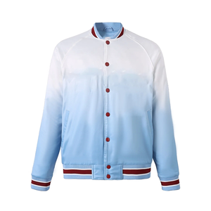 Veste bomber varsity bleu clair délavé Zeta White, streetwear OEM, décontractée, fermeture éclair, poches, doublure en satin personnalisée, logo, printemps - Product Image 1
