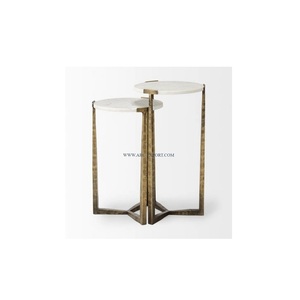 ชุดโต๊ะกาแฟหินอ่อนสีขาวทรงกลมพร้อมโต๊ะข้างชุบทองแบบโบราณ2ชิ้นโต๊ะกาแฟทำมือคุณภาพเยี่ยมไม่เหมือนใคร - Product Image 1