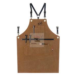 Delantales de salón de peluquería personalizados de alta calidad Delantal de cuero de calidad de material de algodón y mezclilla para barberos - Product Image 6