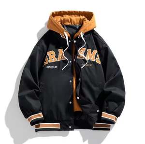 Casual Hombres al aire libre Suelto con capucha Varsity Bordado Letterman Chaquetas - Product Image 2