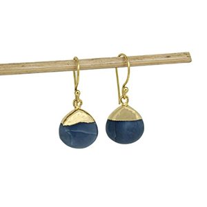 Natural Blue Onyx Teardrop Dangle <b>Earrings</b> 8-10mm Gold Electroplated Fashionable Gold-Plated Hook Birthstone Jewelry - Product Image 1