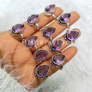 แหวนพลอยอเมทิสต์แบบเหลี่ยมเพชรพลอยรูปทรงลูกแพร์พร้อม925ชุบทองและกุหลาบขายส่งทันสมัย - Product Image 2