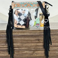 Sac à bandoulière pour femme avec franges, en cuir véritable travaillé à la main, sangle réglable, fermeture éclair, style vintage western bohème, sac à main transparent