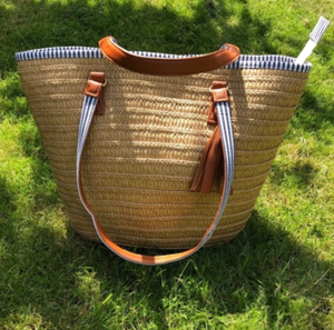 Panier de marché français magnifiquement fait main / Panier marocain / Sac de marché en paille naturelle doublé / Sac à bandoulière pour courses - Product Image 1