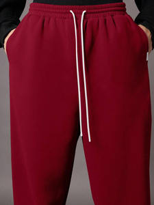 กางเกงผู้ชายสีแดงกางเกงวิ่งขาใหญ่ล้างได้กางเกงแฟชั่นลำลองเอวยางยืดมีเชือกรูด - Product Image 5