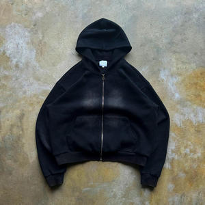 Sweat à capuche zippé surdimensionné en coton 100% de qualité supérieure, fabriqué en usine, pour homme, personnalisé, vintage, délavé au soleil, hiver, 350g - Product Image 3