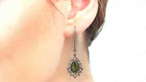 Boucles d'oreilles en filigrane de moldavite Art Déco pour femmes, plaquées or 14 carats, style antique, cadeau unique pour elle - Product Image 4