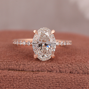 Anillo de diamante cultivado en laboratorio de oro macizo de 18 quilates, juego de pavé de Halo oculto, compromiso de oro rosa de corte ovalado de estilo clásico con certificado IGI - Product Image 1