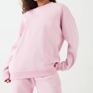 Soft Cotton <b>Fleece</b> <b>Women</b> 2 Piece Set Crew Neck Sweatshirt Wide Leg <b>Joggers</b> Relaxed Fit Solid Color OEM Production - Product Image 3