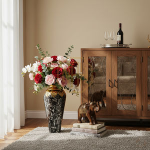 แจกันดอกไม้ตั้งพื้นเหล็กสไตล์นอร์ดิกชายฝั่ง ทำด้วยมือ สีดำเงิน โบราณ เคลือบเงา แจกันโลหะตกแต่งบ้าน - Product Image 3