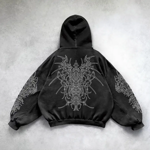 Sudadera con Capucha Térmica de Invierno para Hombre, con Logotipo Personalizado Bordado, Lisa, Teñida, Gruesa, Extragrande, con Estampado en Serigrafía, Cierre Completo, 100% Algodón - Product Image 5