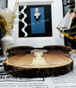 Iced Out Pear Cut Moissanite Diamond <b>Rimless</b> Gradeint Hip Hop Luxury Statement <b>Sunglasses</b> For Unisex Wear - Product Image 2