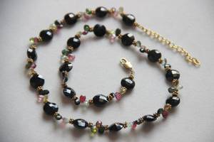 Collier Spinelle Noire Et Multi Tourmaline Plaqué Or En Argent Collier De Pierres Précieuses Pièce Ronde Briolette Perles Bijoux Faits À La Main - Product Image 2
