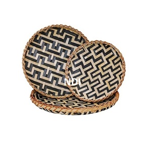 High Standard Quality Food Coffee <b>Tea</b> Serving Dishes Handcrafted Decorative Rattan and Metal <b>Trays</b> Supplier From India - Product Image 6