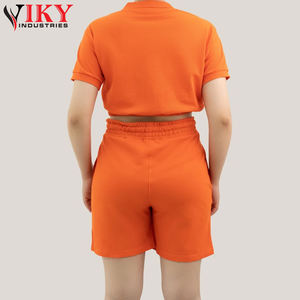 Ensemble de vêtements de yoga Y2K sexy, crop top polo ajusté uni, short avec logo personnalisé, vêtements de sport classiques pour la salle de sport, crop top t-shirts - Product Image 2