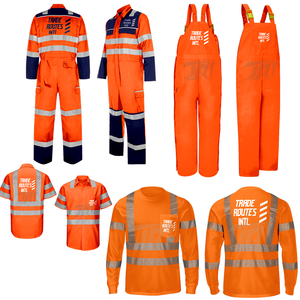 Ensemble de vêtements de travail de sécurité réfléchissants avec logo personnalisé, durable, imperméable, en polyester, chemise à boutons, bavette, col rond, qualité supérieure - Product Image 1