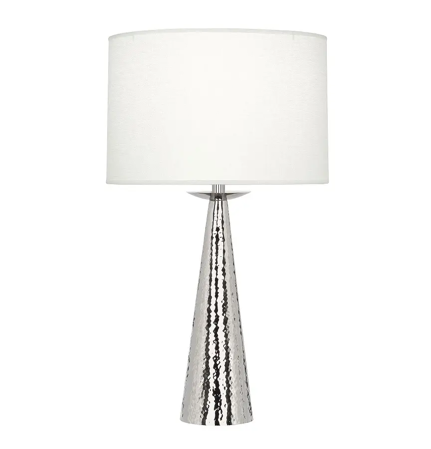 Высококачественный дизайнерский светильник для спальни, оптовая продажа, Заводская круглая настольная металлическая никелированная лампа с белым тканевым оттенком