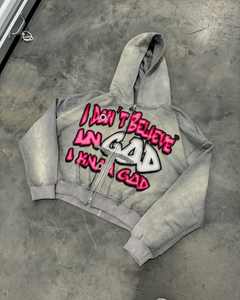 Invierno personalizado DTG impresión Logo ácido lavado peso pesado algodón Unisex recortado cuadrado desgastado Zip up Sudadera con capucha - Product Image 2