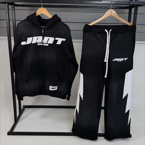 ชุดวอร์มฤดูหนาวแบบมีซิป ดีไซน์ขาดๆ แต่งคริสตัล ล้างสีแบบแอซิดวอช สำหรับผู้ชาย - Product Image 1