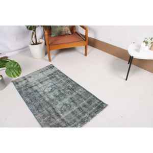 Alfombra Pequeña Vintage de 2.1x3.6 pies (65x111 cm), Alfombra Turca Azul con Diseño Floral - Product Image 2