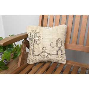 Beige Wool Needlepoint Pillow 12x12 Inches Rustic Patchwork Design Luxury Fluffy Square Pattern for <b>Bedding</b> Christmas Woven - Product Image 1