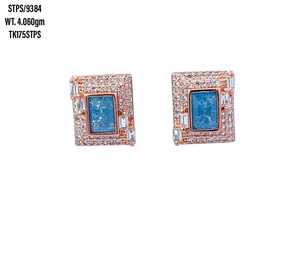 High Quality 18K Gold Plated 925 Sterling <b>Silver</b> Round Cubic Zirconia With Blue Rectangle Gem <b>Stud</b> <b>Earrings</b> For Kids <b>Men</b> Women - Product Image 1
