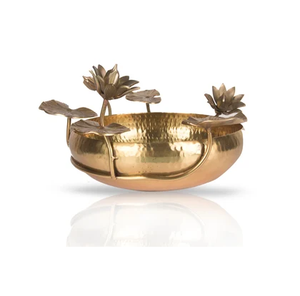 Support de bol décoratif en laiton design en forme de feuille avec poignée bol de service de vaisselle solide pour la vente - Product Image 5