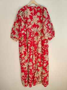 Vestido Largo Bohemio de Algodón con Estampado Floral Rojo, Cuello en V, Manga Larga, para Fiestas de Verano, Ropa Casual - Product Image 6