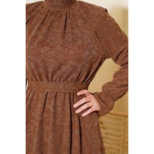 Ruffle Collar Cinturón Vestido Marrón - Product Image 2