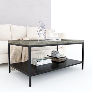 Minimalist Two-tiered Sofa <b>Table</b> 100x60x47cm Iron Frame Wooden Top <b>Entry</b> & Living Room Use TT68147 - Product Image 4
