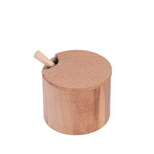 Tarro grande de madera de haya de 10 cm para especias con cuchara integrada - Salero y azucarero de madera maciza natural, recipiente ecológico para cocina - Product Image 4