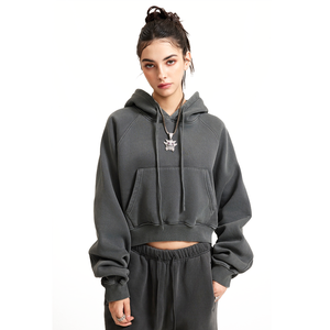 Sudadera con Capucha de Felpa con Lavado Vintage de Fabricante de Ropa OEM |   Sudadera Corta con Capucha para Mujer, Personalizada con Logotipo, para Otoño e Invierno - Product Image 1