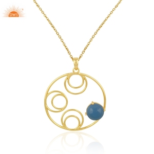 Collar con colgante de cadena de gemas de Calcedonia azul chapado en oro y plata 925, nuevo diseño - Product Image 3