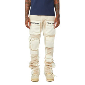 Promotion hommes couleur unie 100% coton Streetwear Flare empilé pantalon Style formel Cargo pantalons de survêtement plat avant Jogging pantalon - Product Image 2