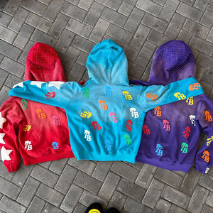 Sweat à capuche zippé de haute qualité en gros Streetwear impression de bulles manteau à capuche zippé lavé à l'acide avec strass personnalisé pour hommes - Product Image 3