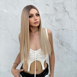 (US Only) Mackenzie-DWY Transparent Lace Front T-Part for Ombre Blonde Long Straight Synthetic <b>Wig</b> - Product Image 3