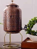 Distributeur d'eau en cuivre pur avec support Design martelé brillant Pot d'eau de 5 litres Distributeur d'eau Santé Henefit