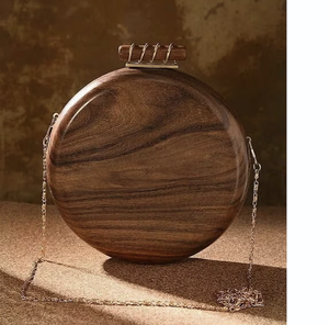 Wholesale Handcrafted Lady Portable <b>RFID</b> Waterproof Evening Clutch Fashion Vintage Wooden Dress Party <b>Purse</b> Weddings Brown - Product Image 1