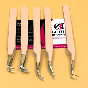 Pinces à cils en acier inoxydable de haute qualité avec logo personnalisé, revêtement poudré couleur pêche, pointe argentée, différents styles, outils de beauté - Product Image 1