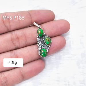 Impresionantes colgantes finos de plata con piedras preciosas turquesas de cobre verde, colgantes finos de plata al por mayor, joyería fina - Product Image 1