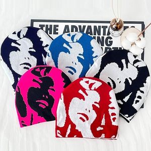 Bonnet rouge blanc en tricot graphique unisexe Streetwear hiver casquette tête de mort chaud tricoté Hip Hop mode Jacquard Logo personnalisé fournisseur - Product Image 4