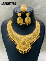 Kalung Choker Trendy Rantai Kotak Kuningan Lapis Emas 18K/24K Satu Gram 18 Inci Desain Bunga Unisex Set Perhiasan Lengkap